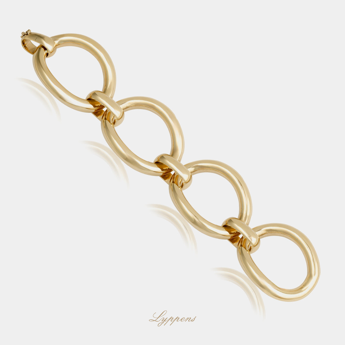 14kt geelgouden armband met fantasie schakels in verschillende ovale formaten