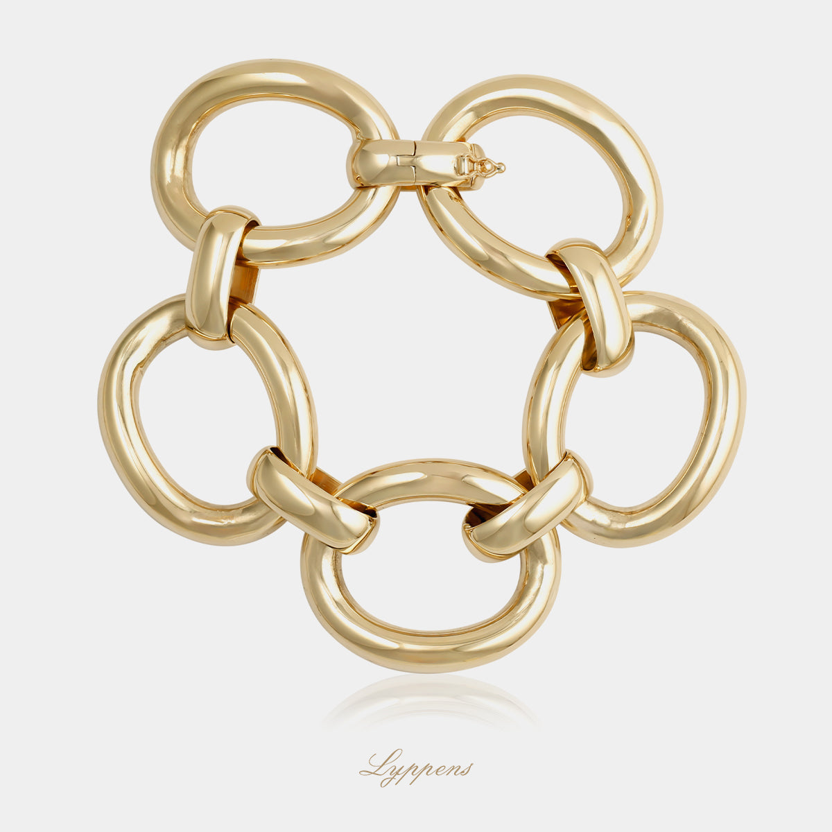 14kt geelgouden fantasie schakelarmband met afwisselend grote en kleine ovale schakels