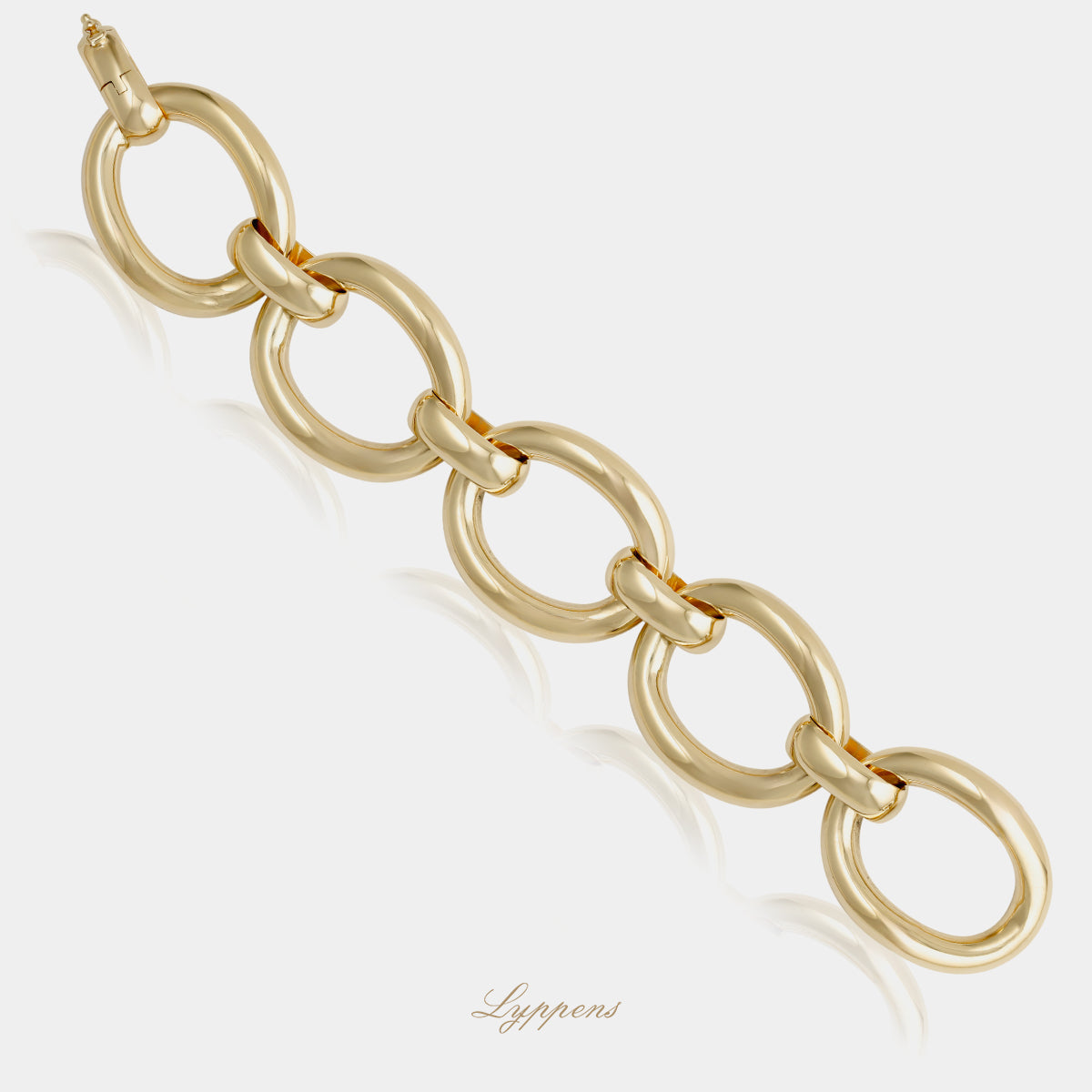 14kt geelgouden armband met fantasie schakels in verschillende ovale formaten