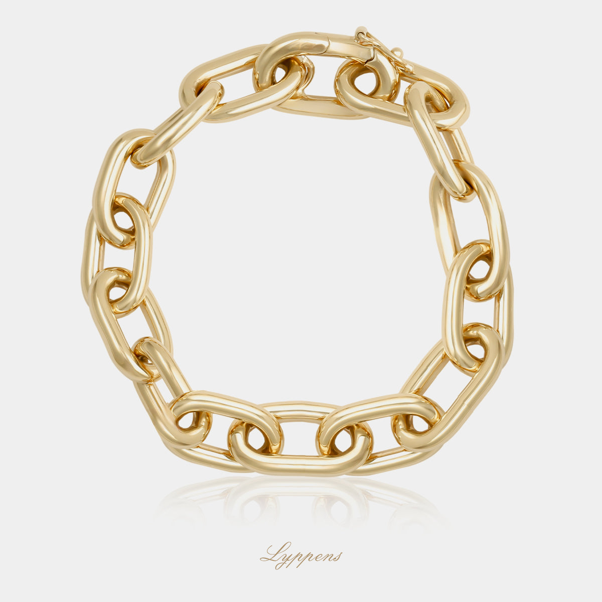 14kt geelgouden fantasie anker schakelarmband met schakels van 18,5 × 11 mm