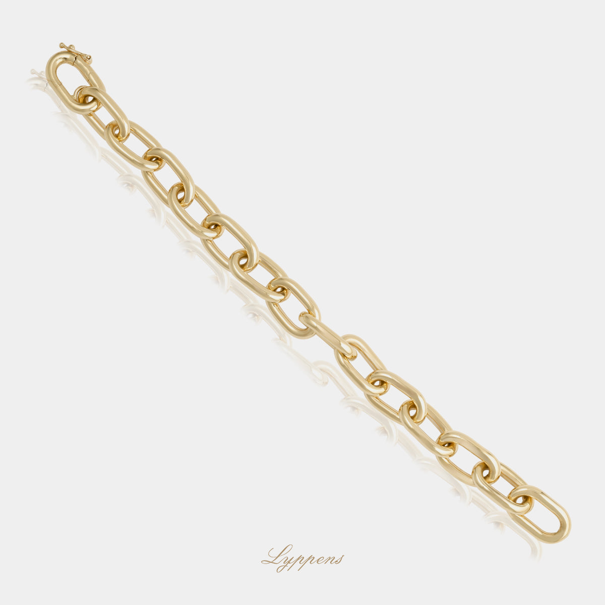 14kt geelgouden armband met fantasie anker schakels in robuuste uitvoering