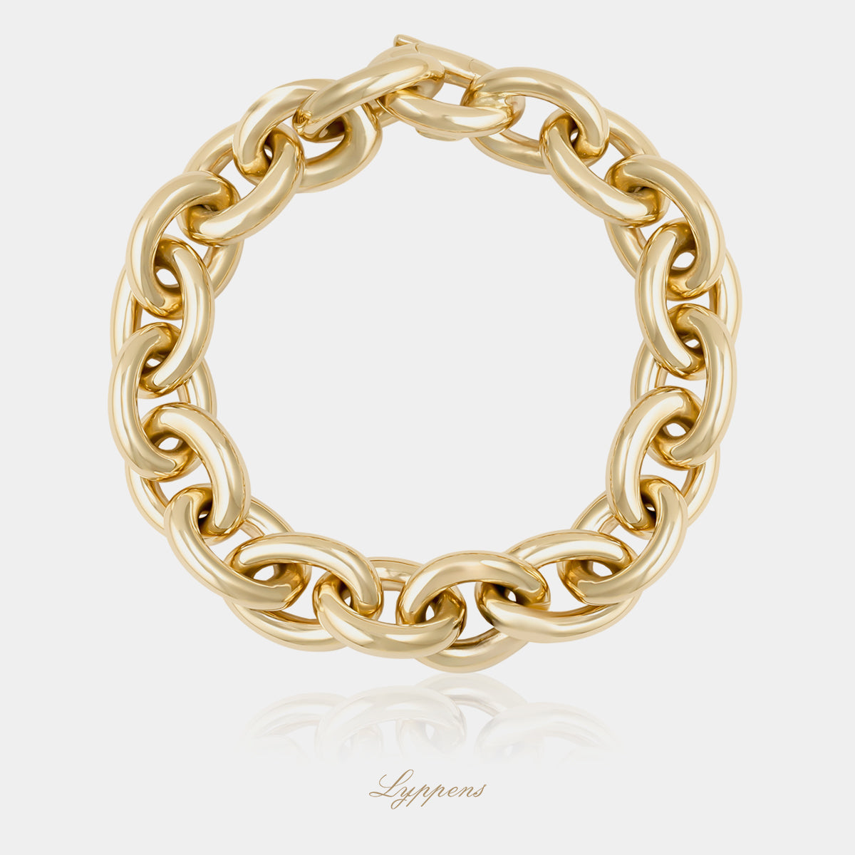 14kt geelgouden fantasie schakelarmband met ovale schakels