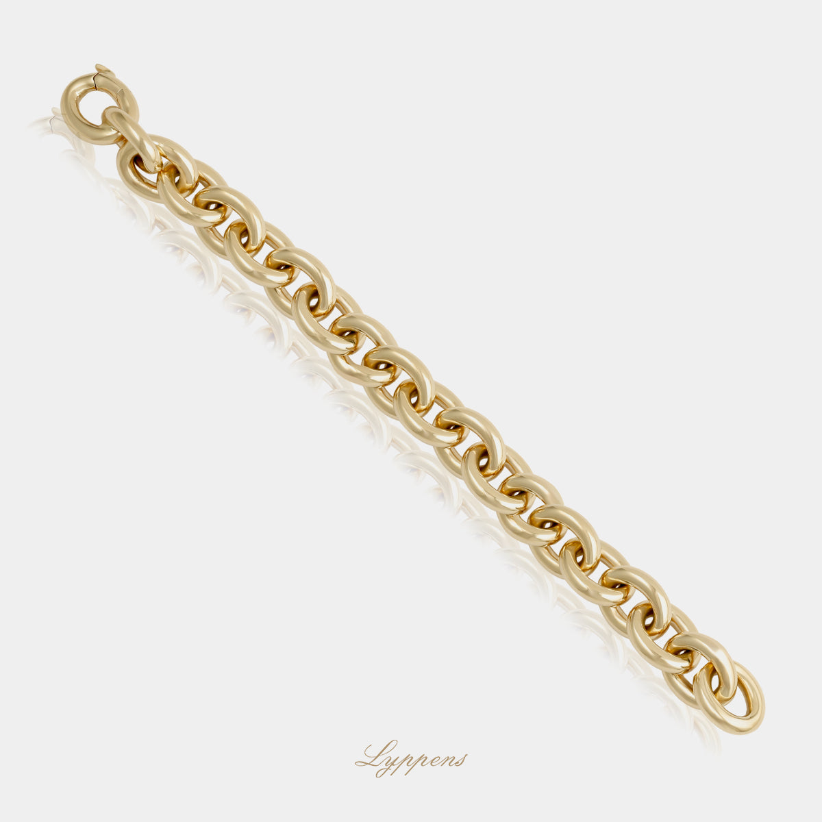 14kt geelgouden armband met fantasie schakels in ovale vorm