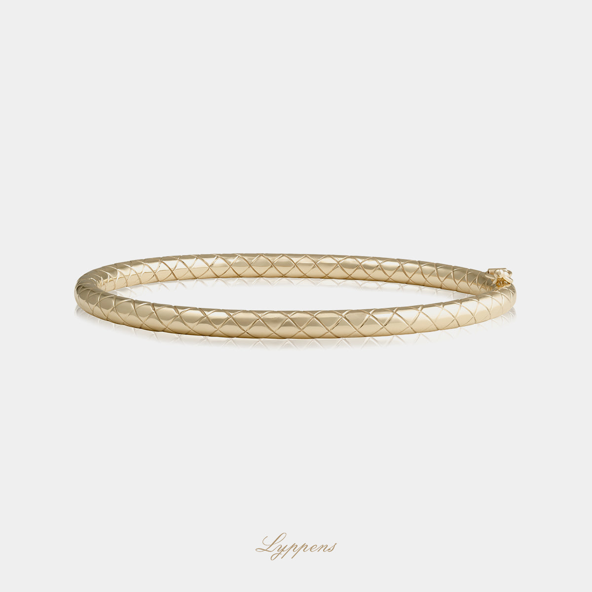 14kt geelgouden bangle armband met gevlochten leer motief 4mm breed