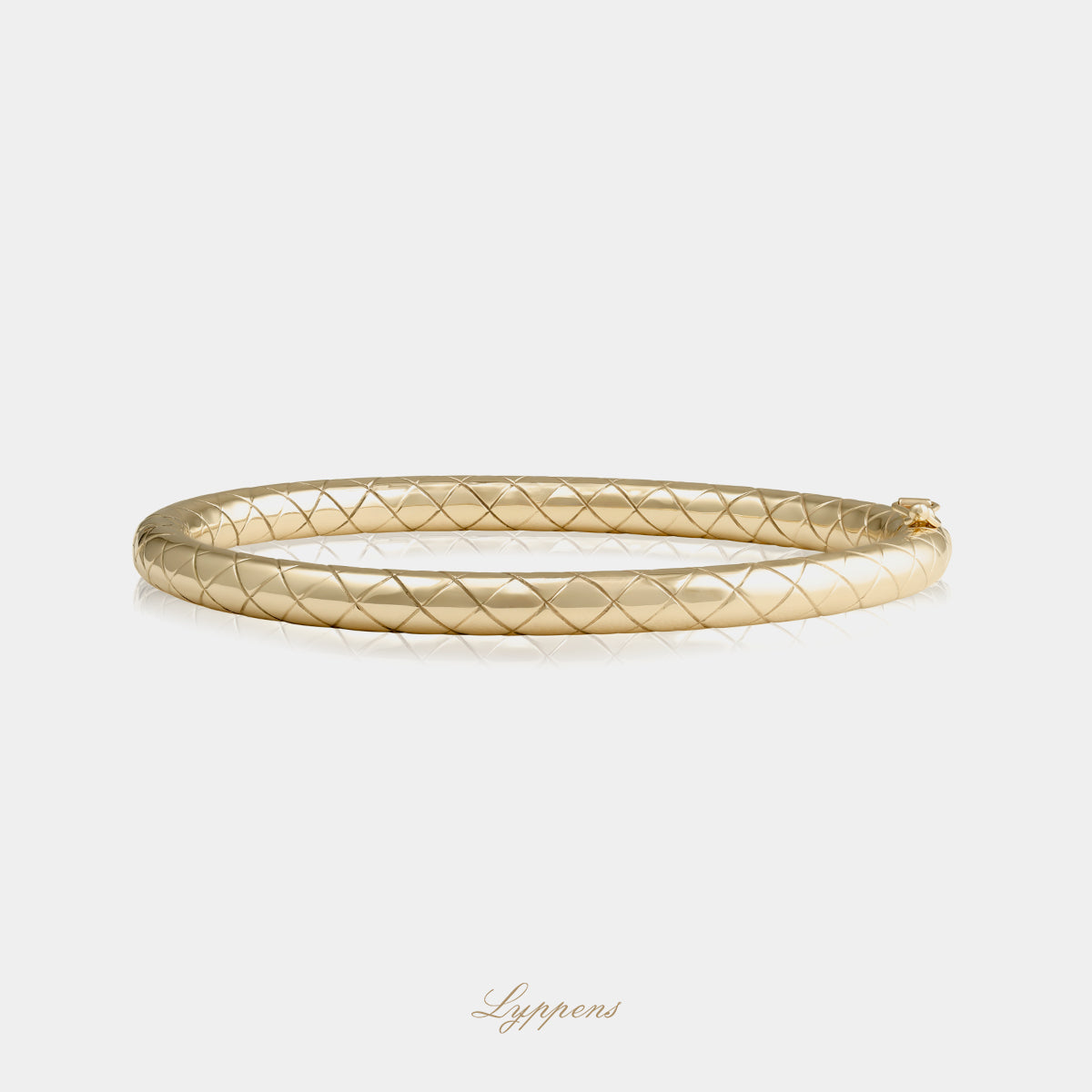 14kt geelgouden bangle armband met gevlochten leer motief 5mm breed