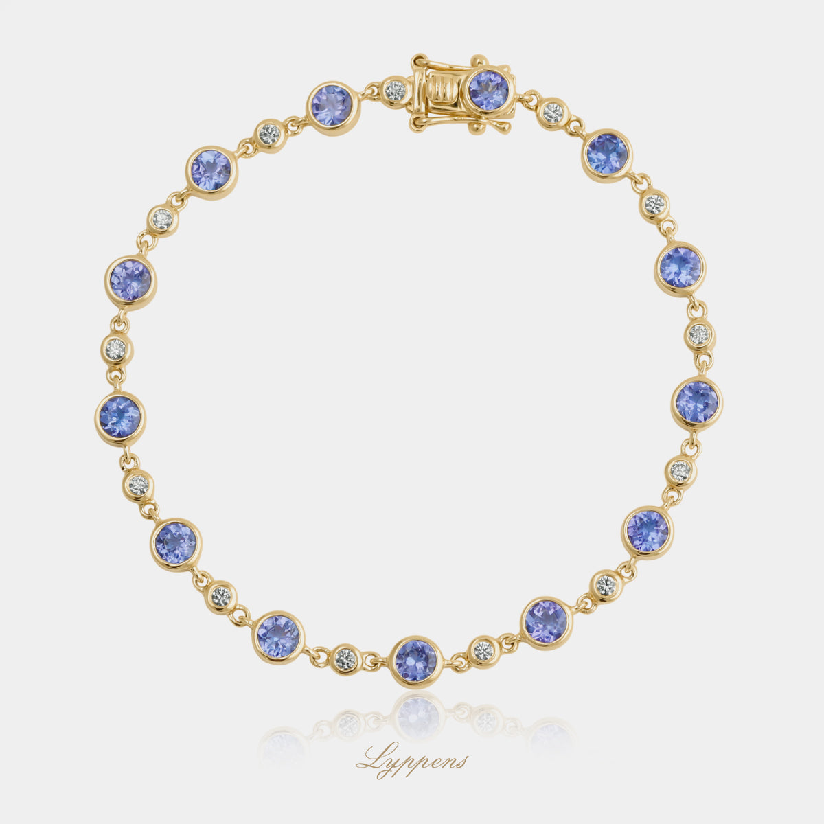 14kt geelgouden armband met rond geslepen tanzaniet en 0.41ct briljant geslepen diamanten