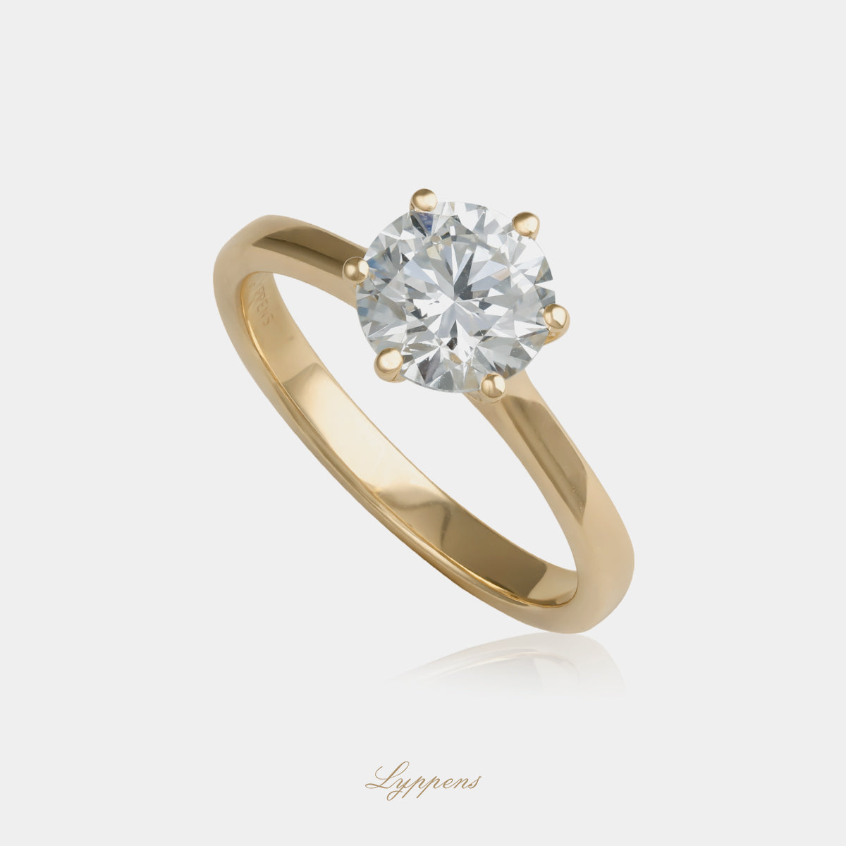 18kt geelgouden verlovingsring met 1.50ct briljant geslepen GIA diamant, kleur I SI1