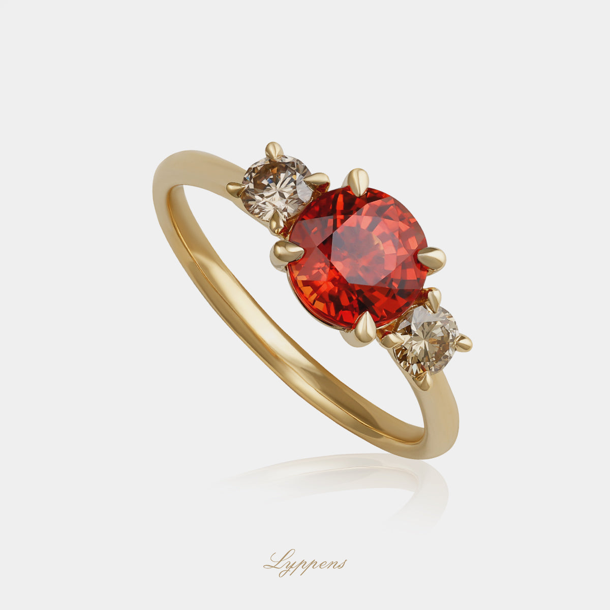 Geelgouden ring met oranje saffier en bruine diamant