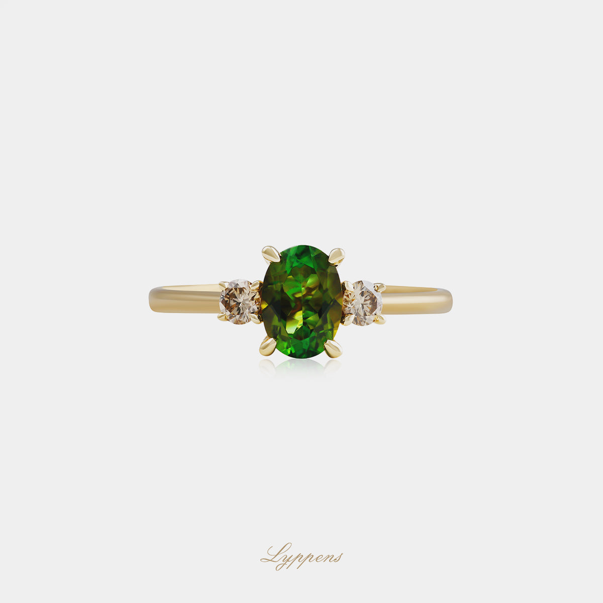 Geelgouden ring met toermalijn en bruine diamant