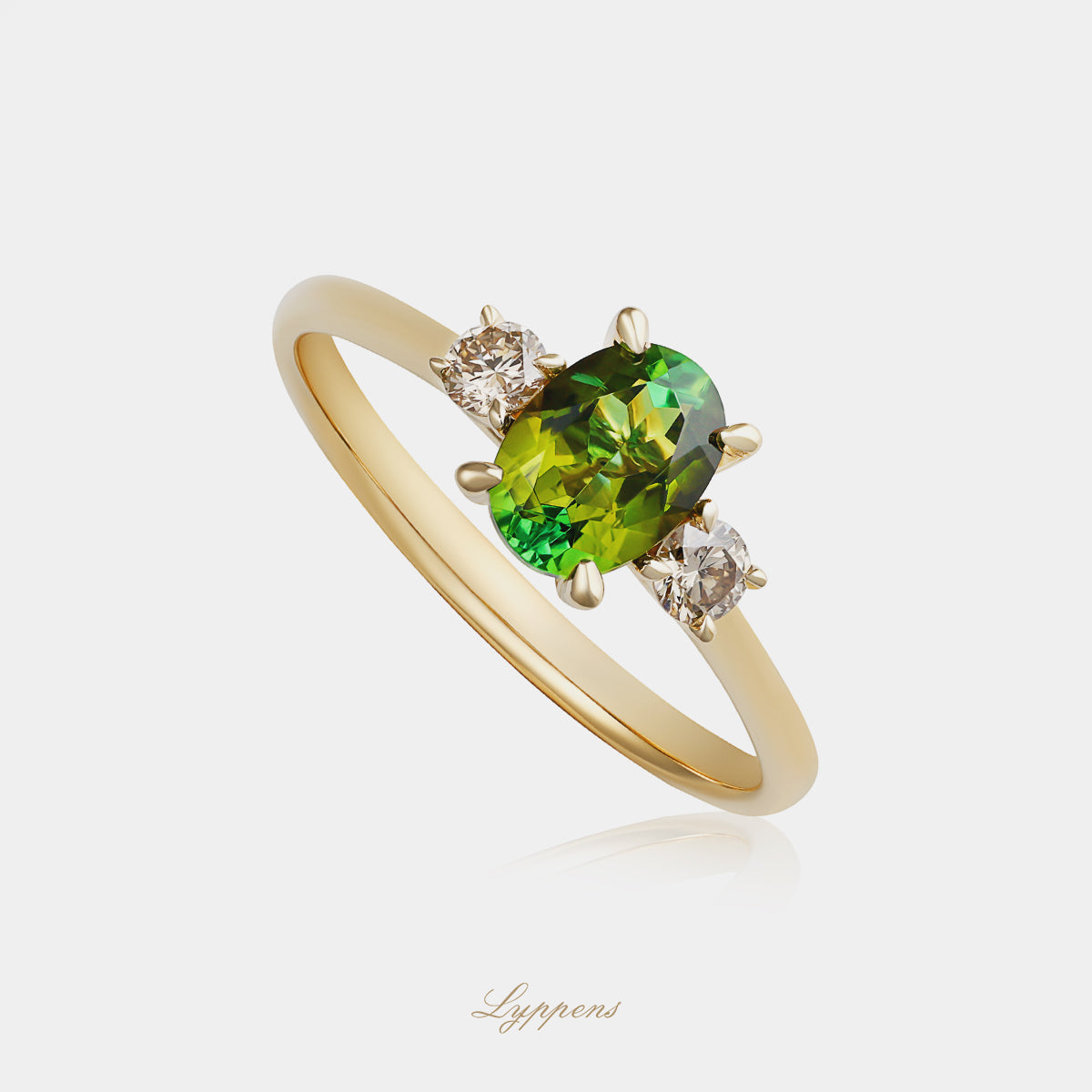 Geelgouden ring met toermalijn en bruine diamant