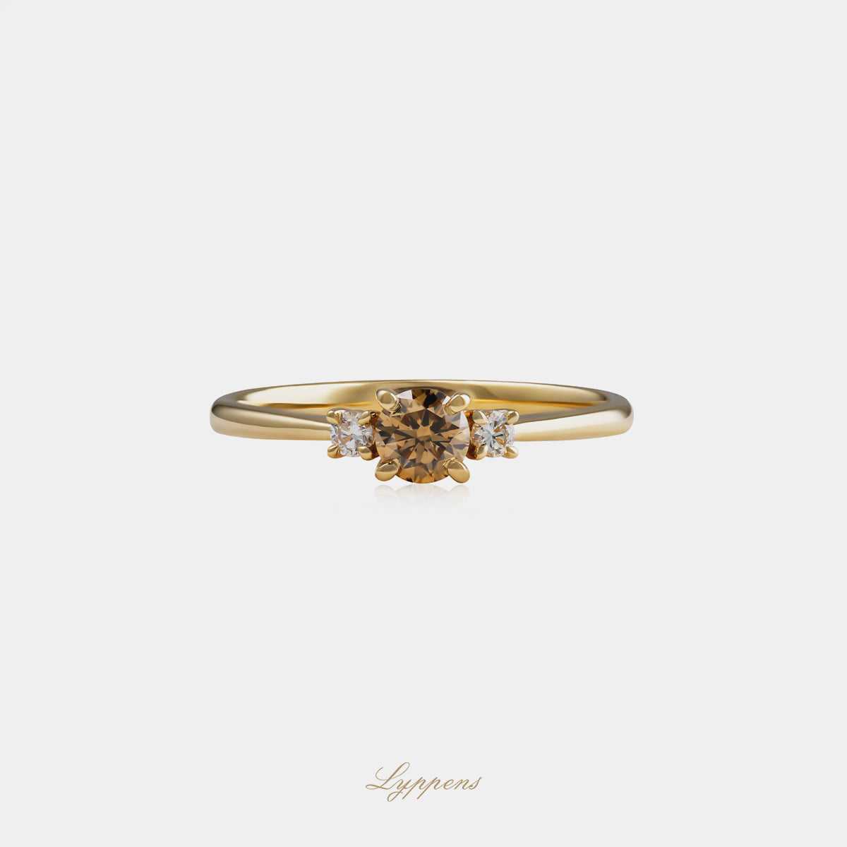 18kt geelgouden ring met 0.30ct briljant geslepen bruine diamant en 0.07ct briljant geslepen diamanten