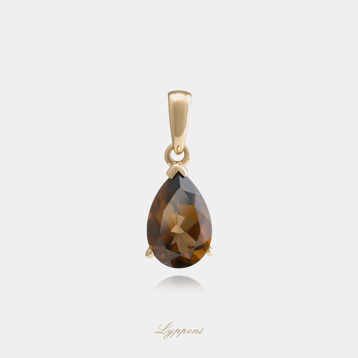 14kt geelgouden hanger met peer geslepen rookkwarts