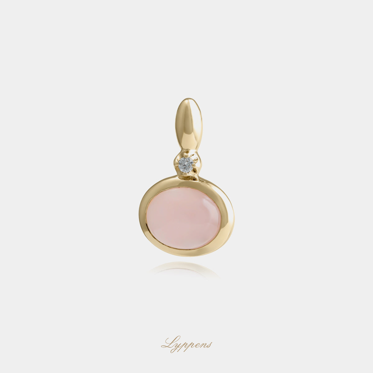 14kt geelgouden hanger met ovaal geslepen rozenkwarts en 0.03ct briljant geslepen diamant