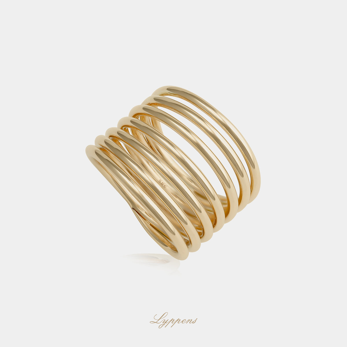 14kt geelgouden ring met ontwerp van zeven samengevoegde banden