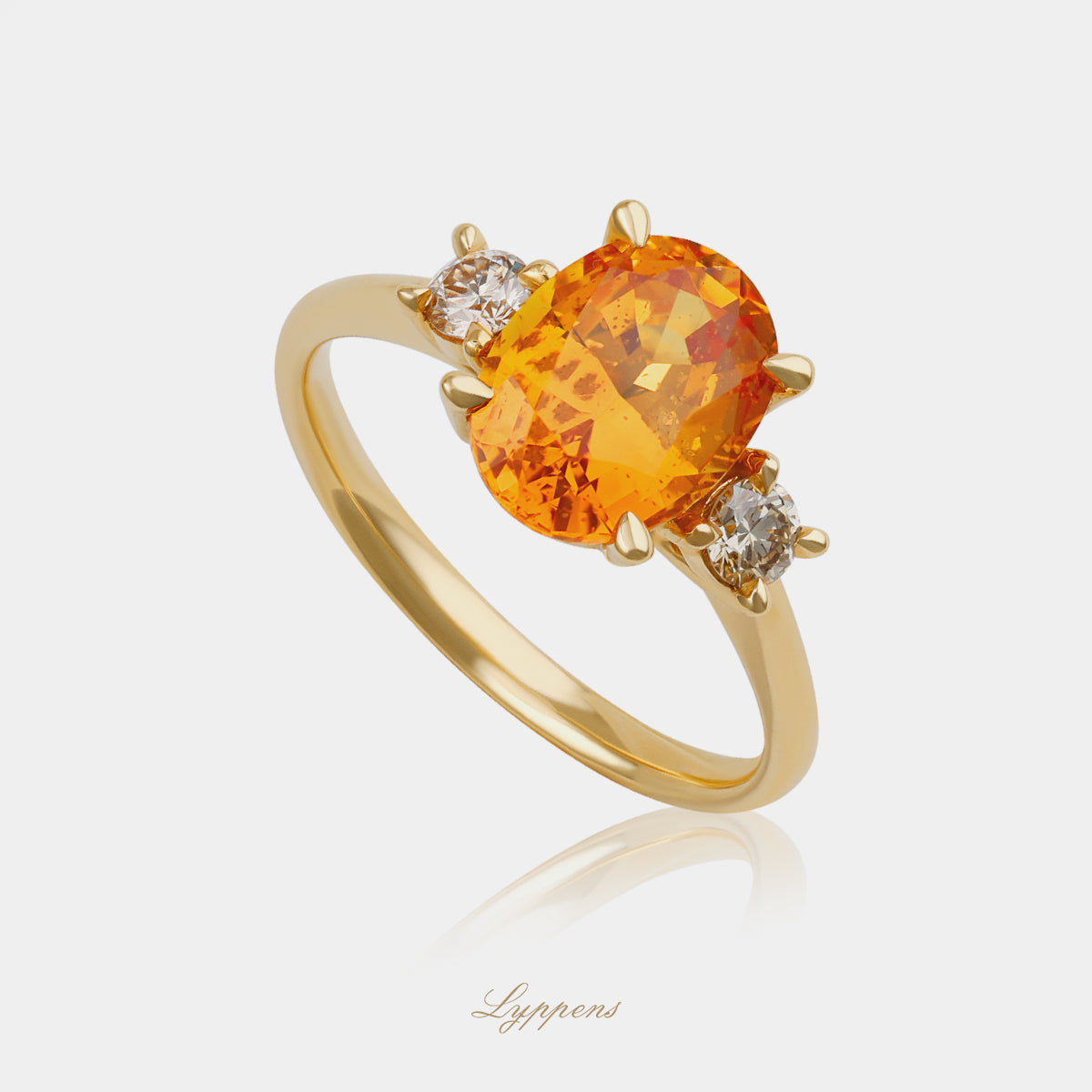 Geelgouden ring met oranje saffier en bruine diamant