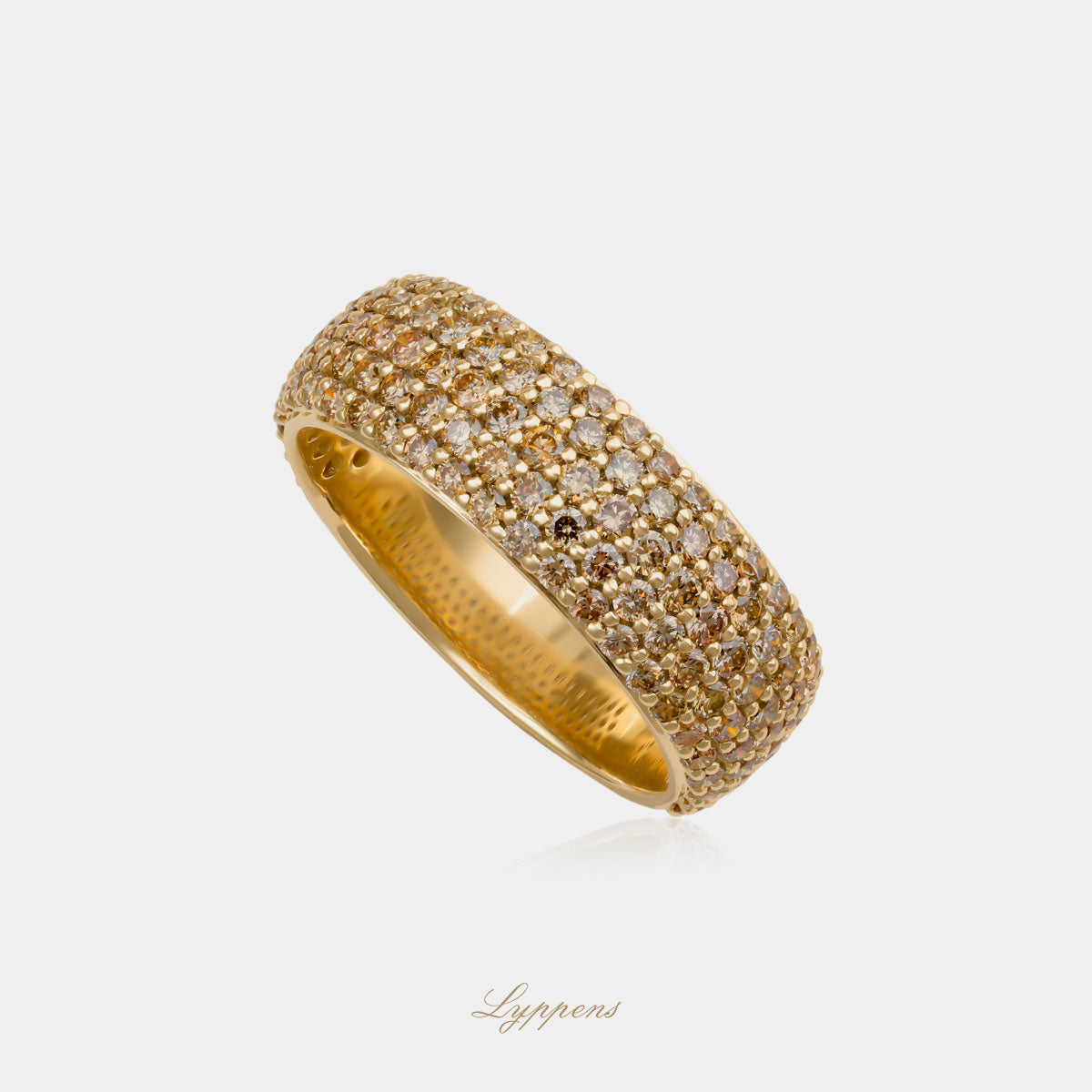 18kt geelgouden pavé ring met bruine diamanten, totaal 1.50ct VS