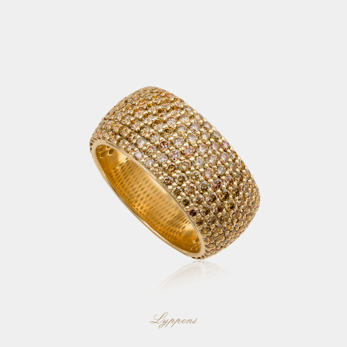 18kt geelgouden pavé ring met bruine diamanten, totaal 2.30ct VS