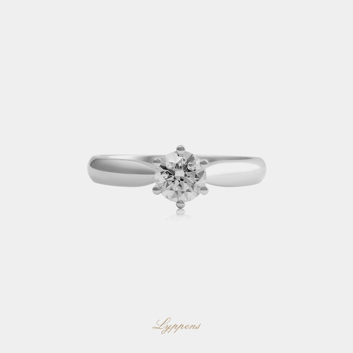 18kt witgouden solitair ring met 0.70ct briljant geslepen GIA diamant in zes poots chaton