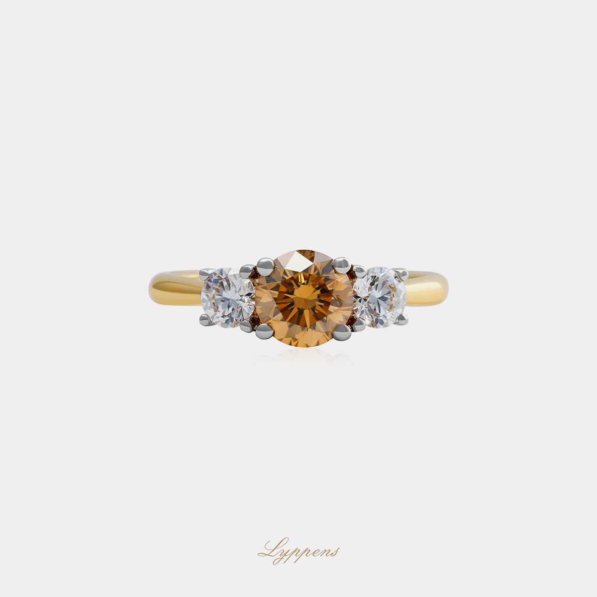 18kt geel- en witgouden ring met 1.04ct briljant geslepen bruine diamant en 0.17ct zijdiamanten