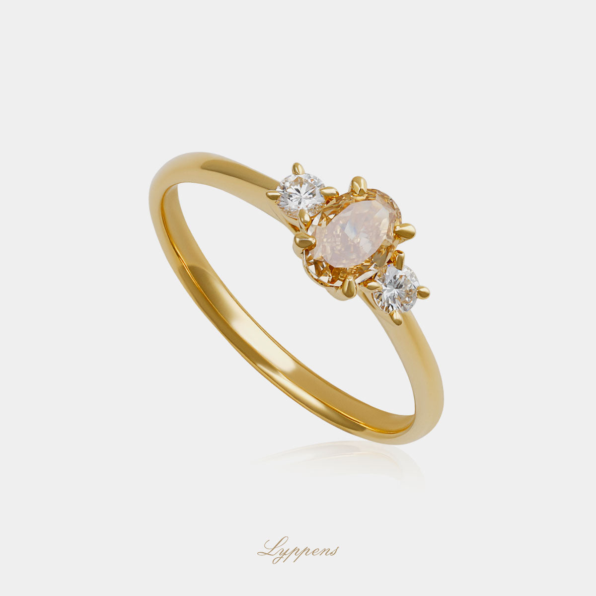 18kt geelgouden verlovingsring met bruine diamant en briljant geslepen zijstenen