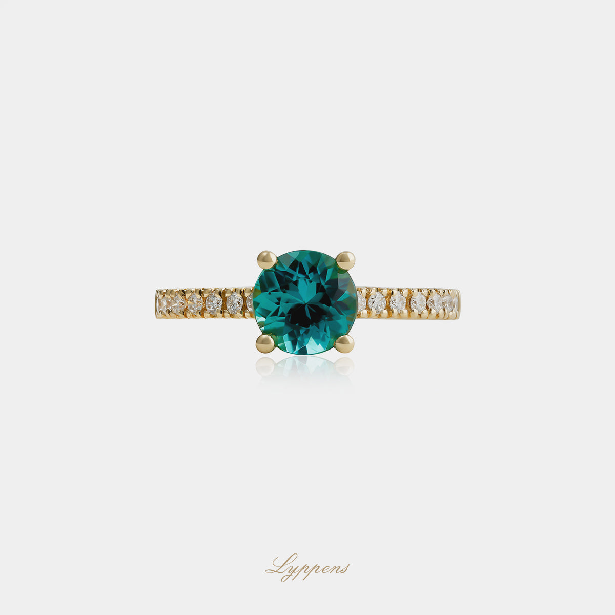18kt geelgouden solitair ring met rond geslepen toermalijn en pavé diamant 0.20ct G SI1