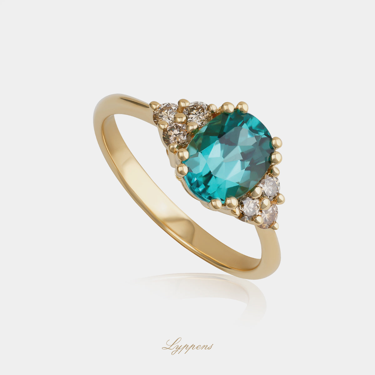 Geelgouden ring met toermalijn en bruine diamant