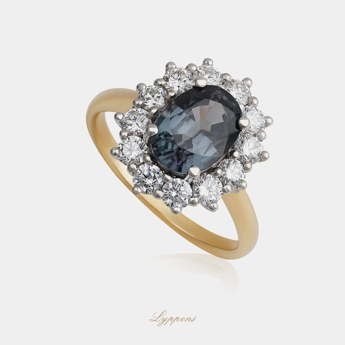 Geelgouden entourage ring met spinel en diamant