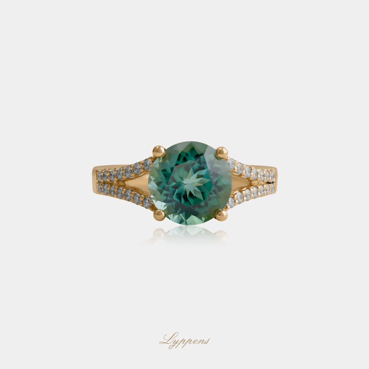 18kt geelgouden solitair ring met groene toermalijn en briljant diamant 0.27ct G SI1