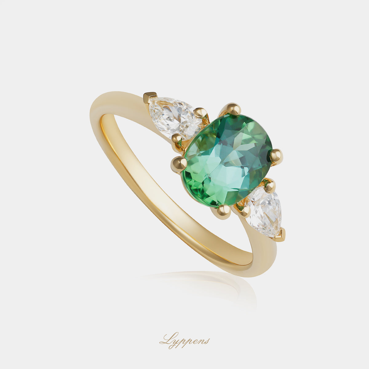 Geelgouden ring met toermalijn en diamant