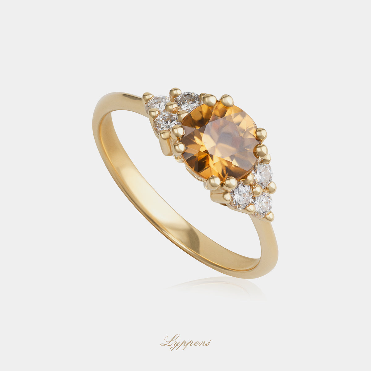 18 karaat geelgouden ring met zirkoon en briljant geslepen diamant zijstenen 0.28ct