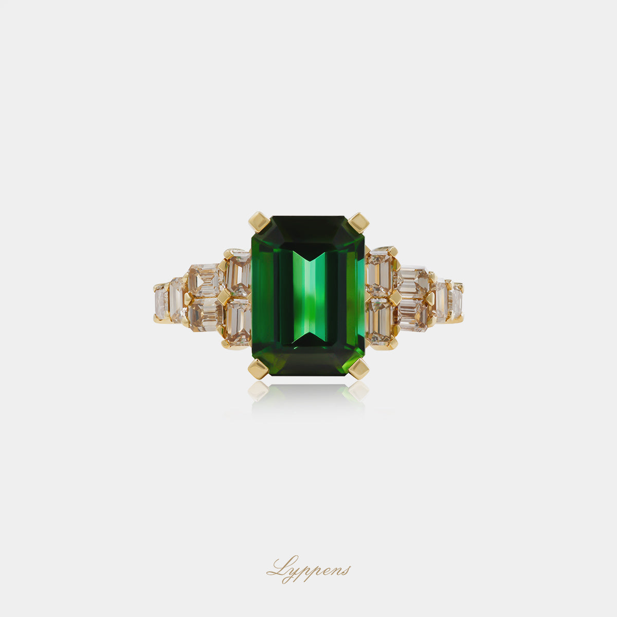 Geelgouden ring met toermalijn en bruine diamant