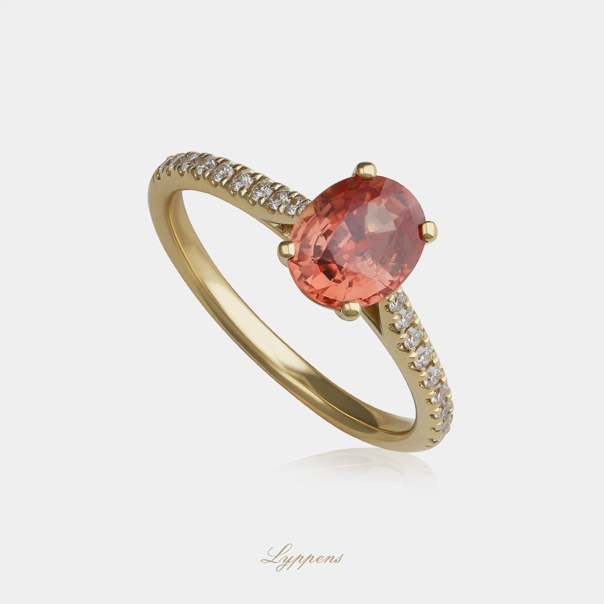 Geelgouden solitair ring met oranje saffier en diamant