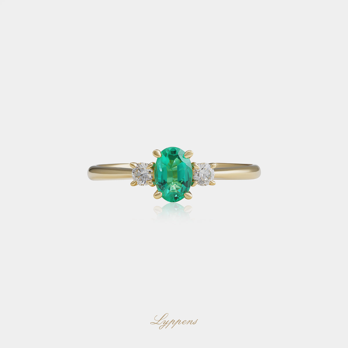 Geelgouden ring met smaragd en diamant