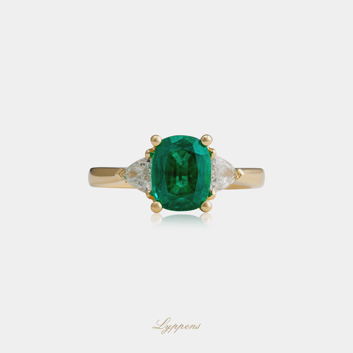 Geelgouden ring met smaragd en diamant