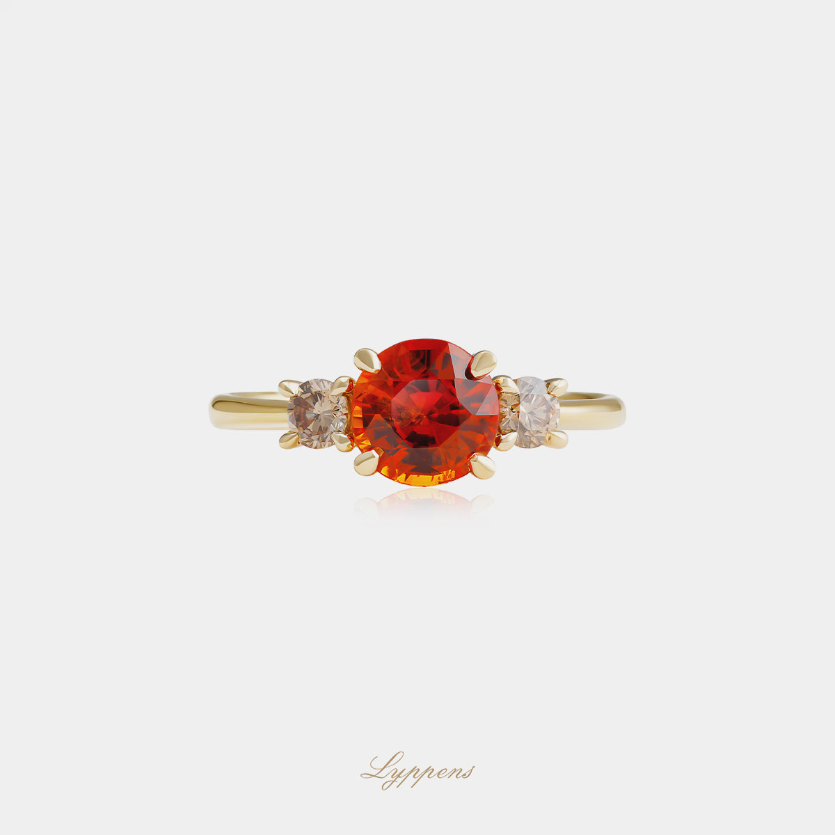 Geelgouden ring met oranje saffier en bruine diamant