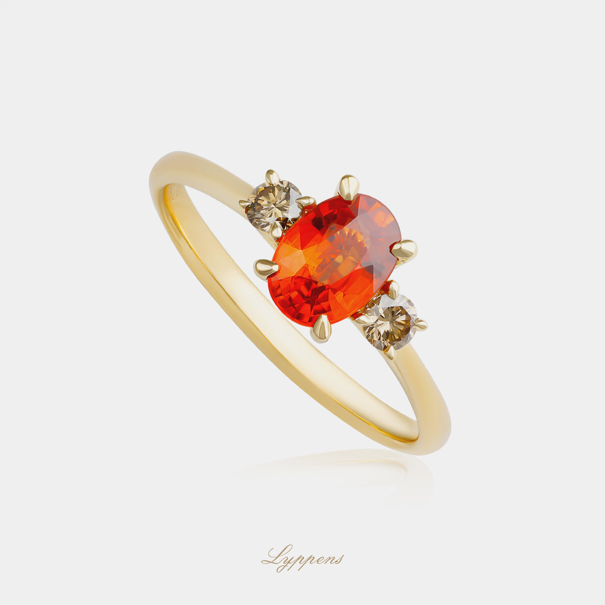 Geelgouden ring met oranje saffier en bruine diamant