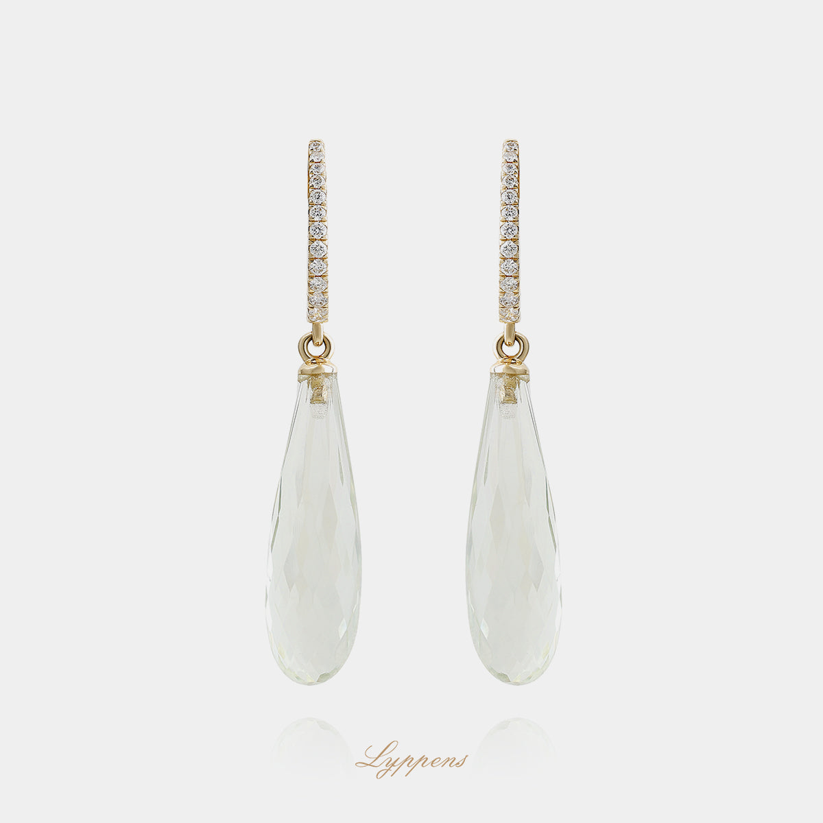 Yellow gold earrings with prasiolite and diamonds