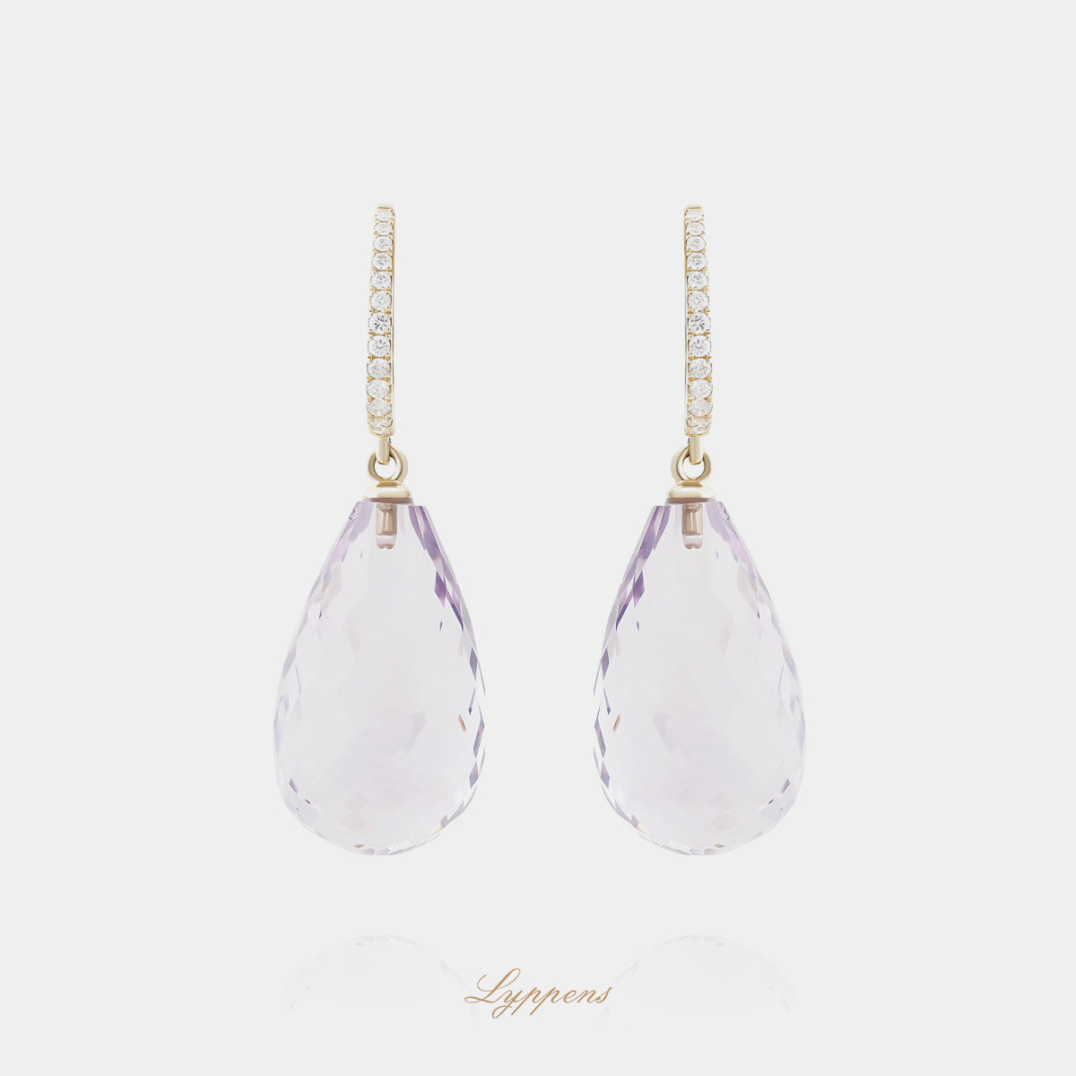 Yellow gold earrings with amethyst and diamonds
