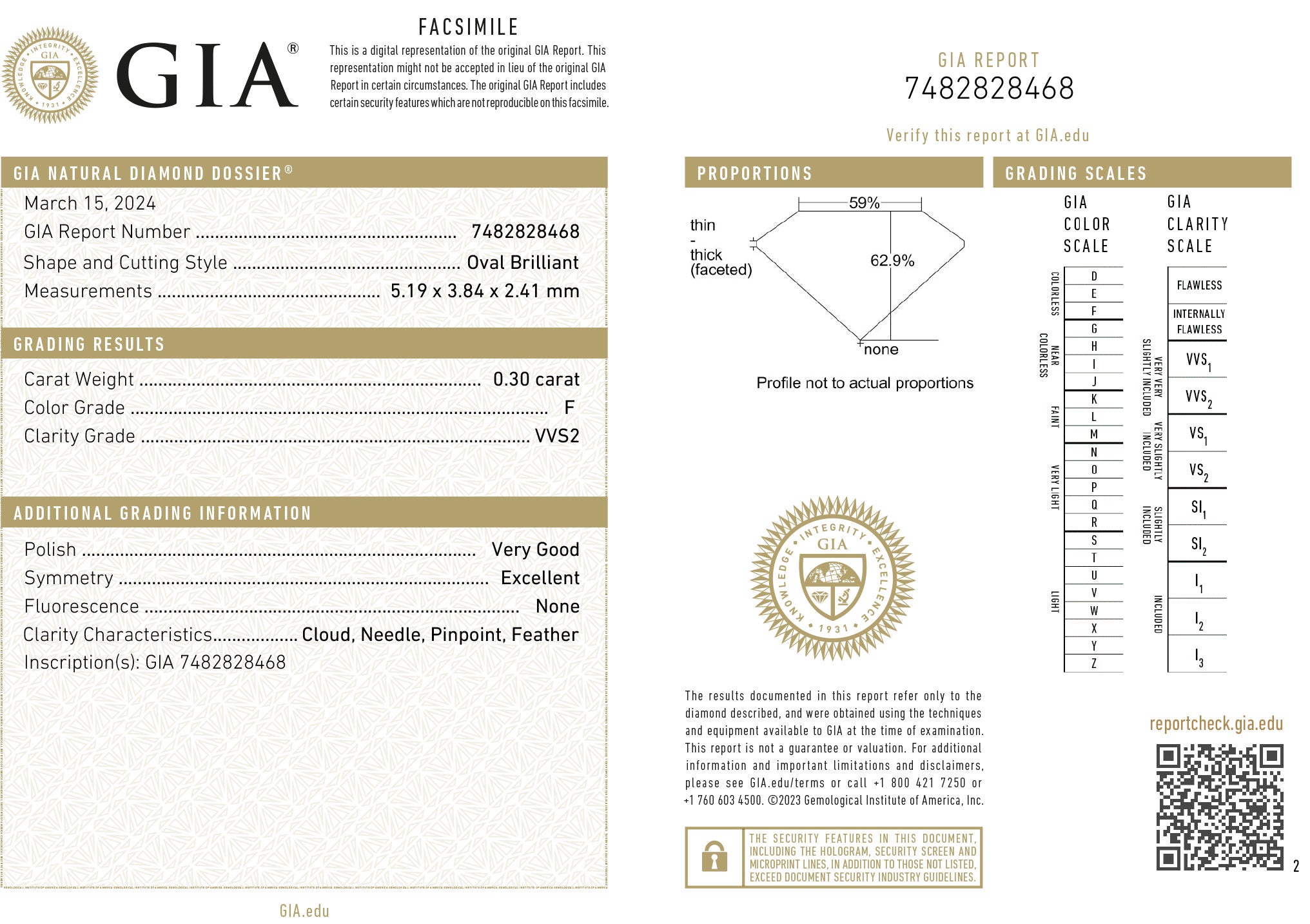 GIA certificaat van een ovaal geslepen diamant met een totaalgewicht van 0.30ct.