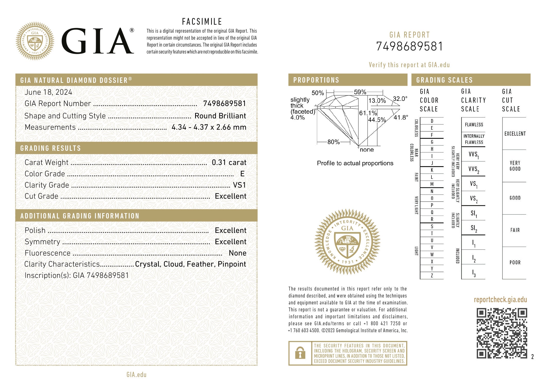 GIA certificaat van een koppel briljant geslepen diamant met een totaalgewicht van 0.62ct.