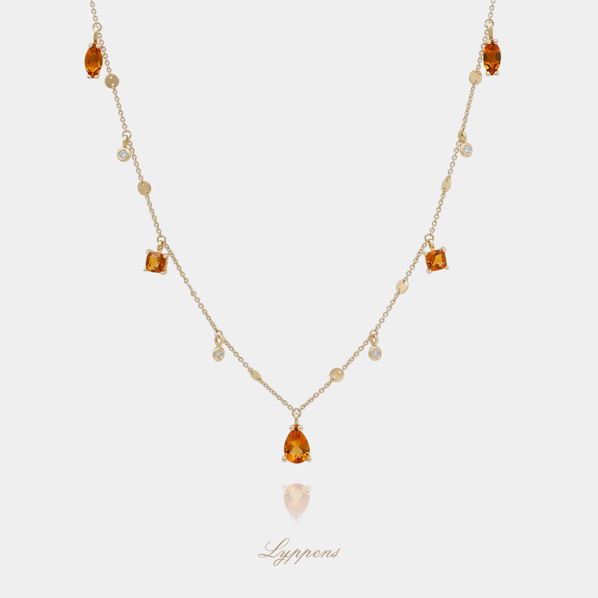 Geelgouden collier met citrien en diamant