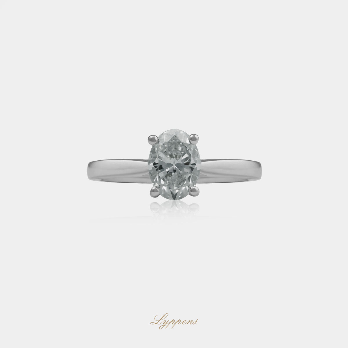 18kt witgouden solitair ring met ovaal geslepen diamant 1.01 ct F VS1 in Amsterdam montuur, GIA gecertificeerd