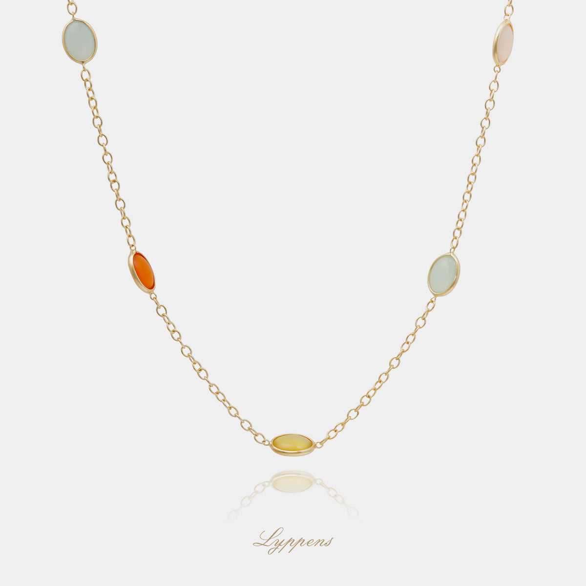 Geelgouden collier met diverse edelstenen
