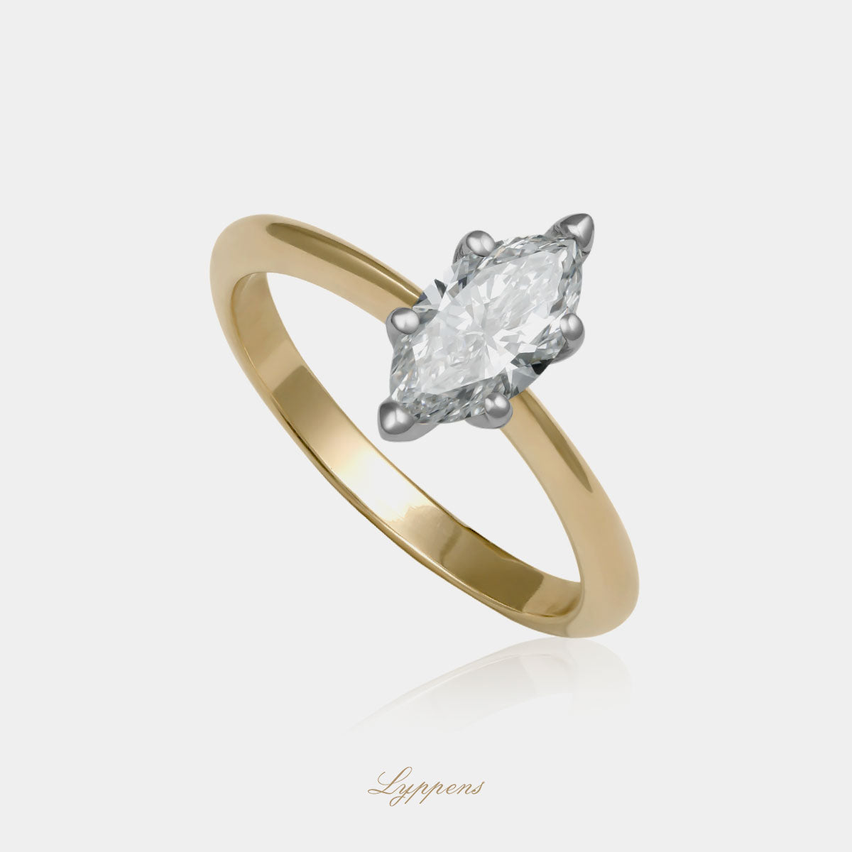 Geel- en witgouden solitair ring met markies diamant