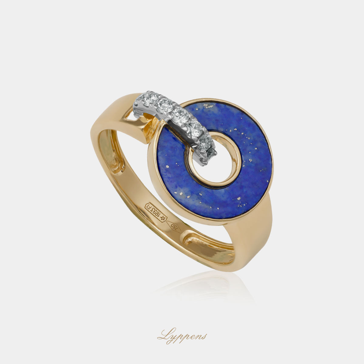 Yellow gold ring with lapis lazuli and diamonds