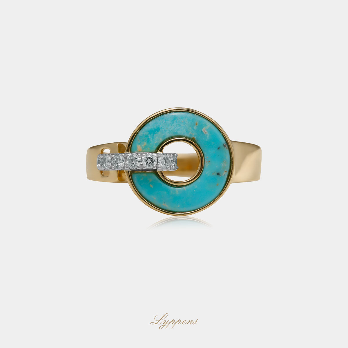 Yellow gold ring with turquoise and diamonds