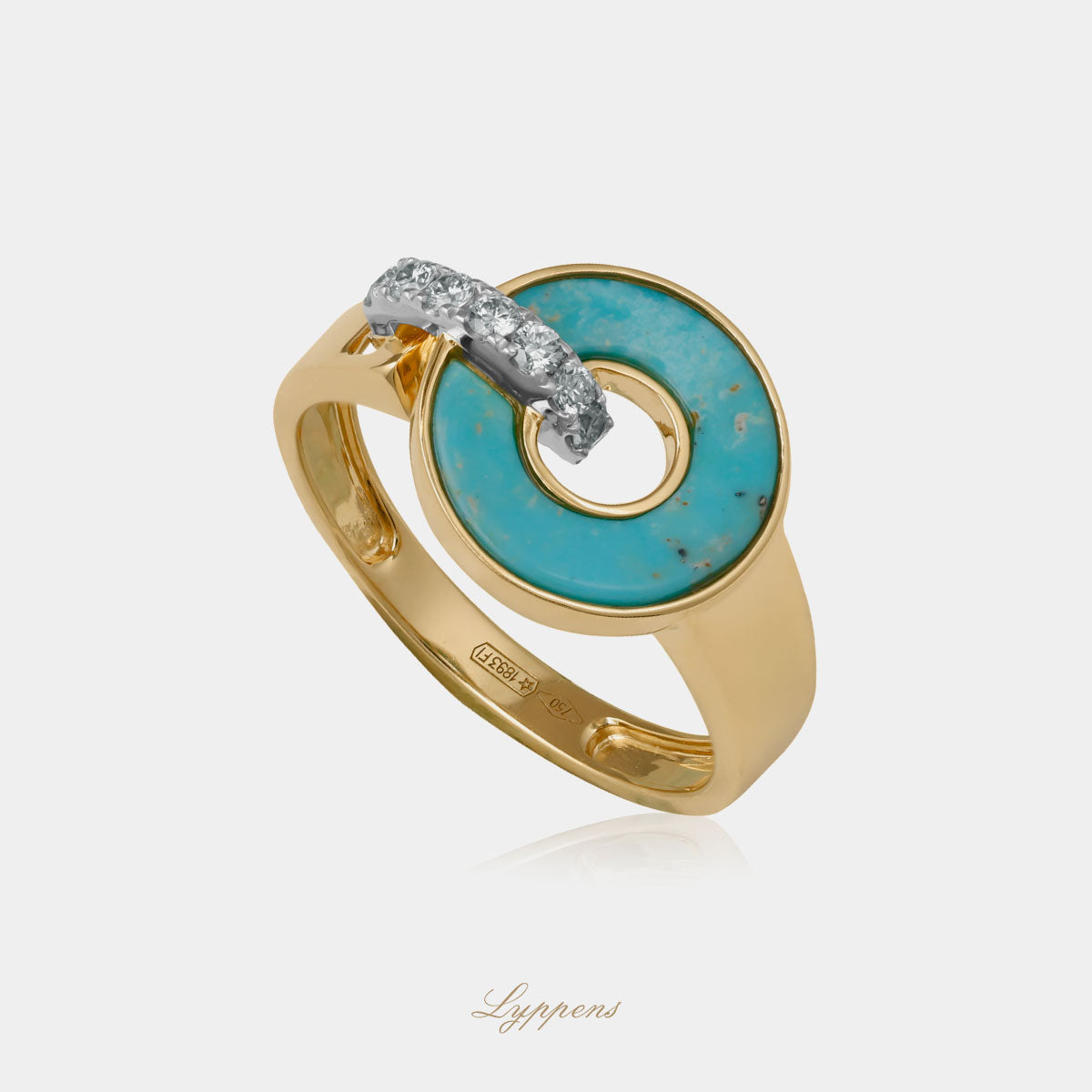 Yellow gold ring with turquoise and diamonds