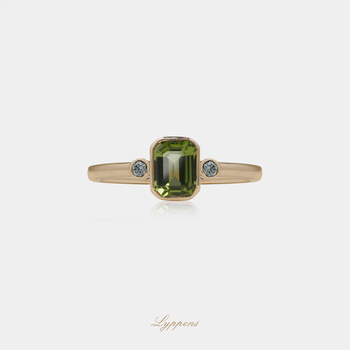 Geelgouden ring met peridoot en diamant