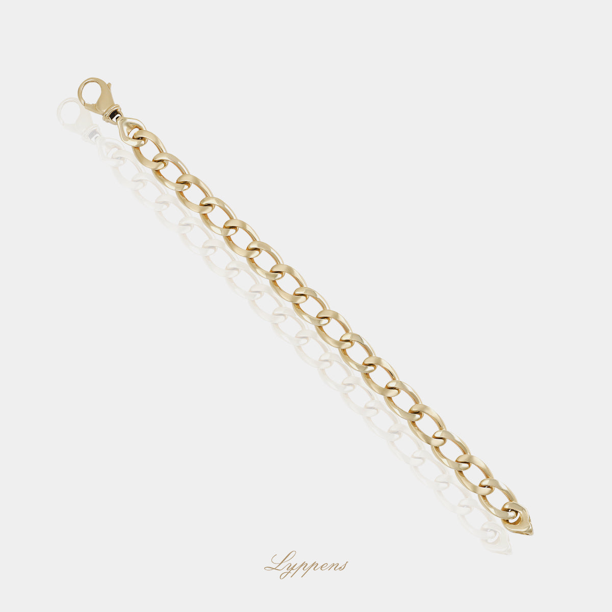 14 karaat geelgouden armband met gourmetschakels, uitgevoerd in een combinatie van matte en glanzende afwerkingen