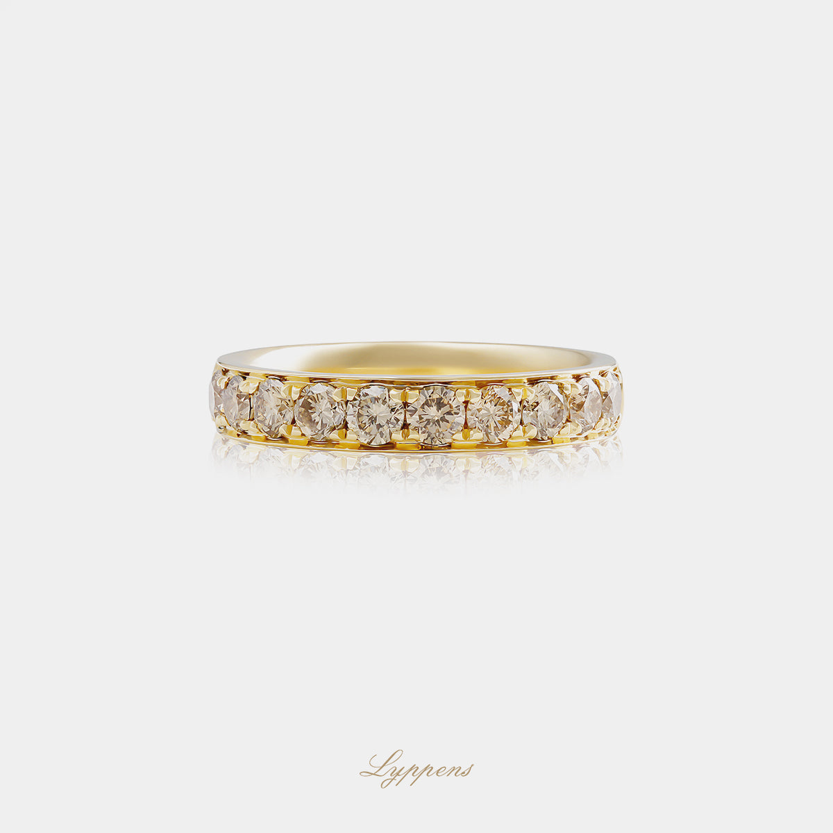 Yellow gold half eternity ring with brown diamonds 1.00ct